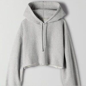 NWT TNA Light Grey Cozy Fleece Boyfriend Cropped Hoodie - Size 1